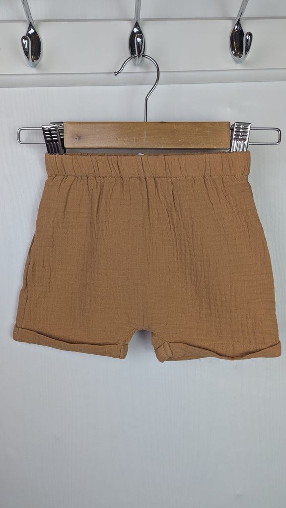 TU Light Brown Muslin Shorts - Boys 0-3 Months Little Ones Preloved Used, Preloved, Preworn Baby, Girls & Boys Clothes. Kids & Children's second hand Clothing UK Online. Cheap affordable. Brands including Next, Joules, Nutmeg Morrisons, TU, F&F, H&M.