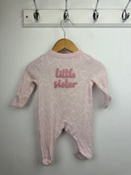 TU Pink 'Little Sister' Sleepsuit - Baby Girls Newborn - Little Ones Preloved. Second Hand Children's & Preloved Baby, Kids, Girls & Boys Clothes. UK online