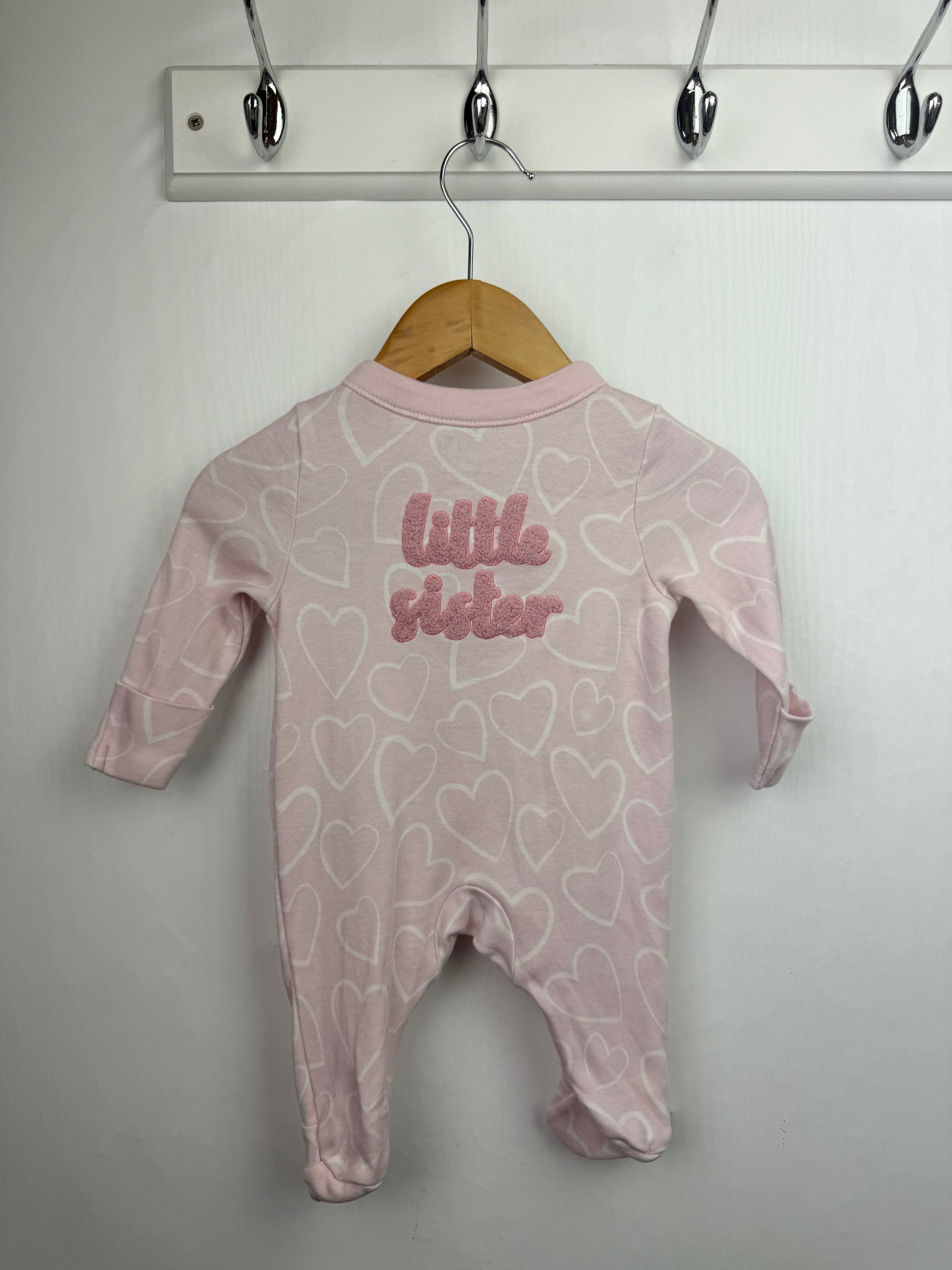 TU Pink 'Little Sister' Sleepsuit - Baby Girls Newborn - Little Ones Preloved. Second Hand Children's & Preloved Baby, Kids, Girls & Boys Clothes. UK online