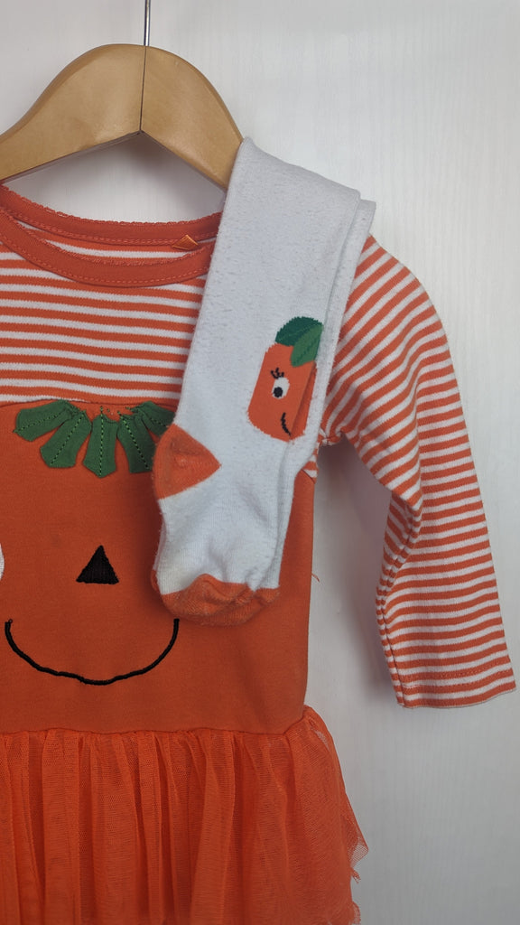 TU Pumpkin Bodysuit & Tights - Girls 9-12 Months TU Used, Preloved, Preworn Baby, Girls & Boys Clothes. Kids & Children's second hand Clothing UK Online. Cheap affordable. Brands including Next, Joules, Nutmeg Morrisons, TU, F&F, H&M.