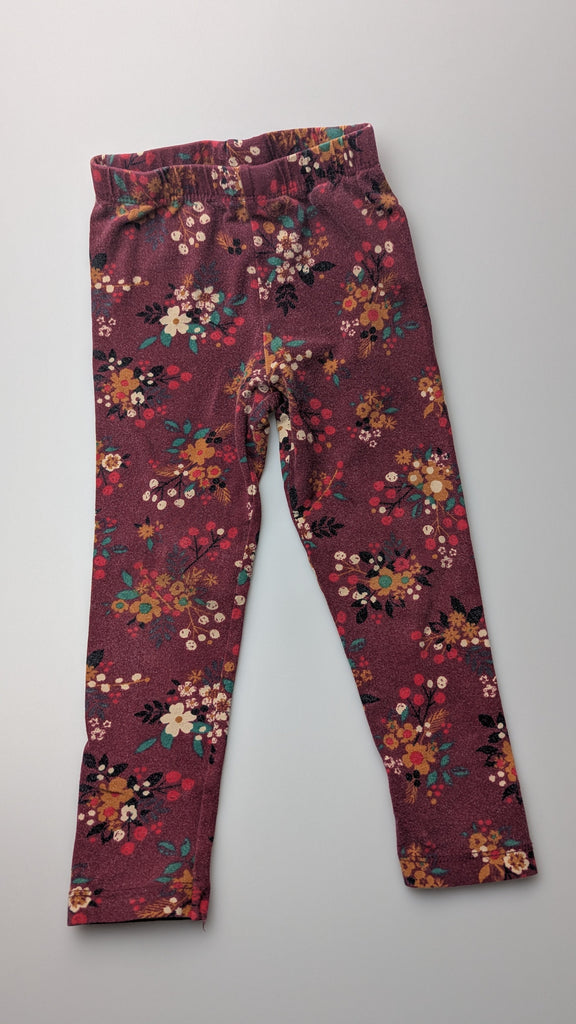 TU Red Floral Leggings - Girls 2-3 Years Little Ones Preloved Used, Preloved, Preworn Baby, Girls & Boys Clothes. Kids & Children's second hand Clothing UK Online. Cheap affordable. Brands including Next, Joules, Nutmeg Morrisons, TU, F&F, H&M.