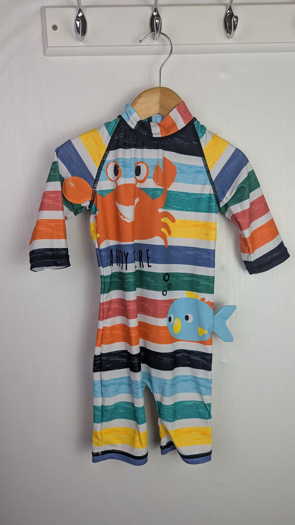 TU Striped Crab Swimsuit - Boys 12-18 Months Little Ones Preloved Used, Preloved, Preworn Baby, Girls & Boys Clothes. Kids & Children's second hand Clothing UK Online. Cheap affordable. Brands including Next, Joules, Nutmeg Morrisons, TU, F&F, H&M.