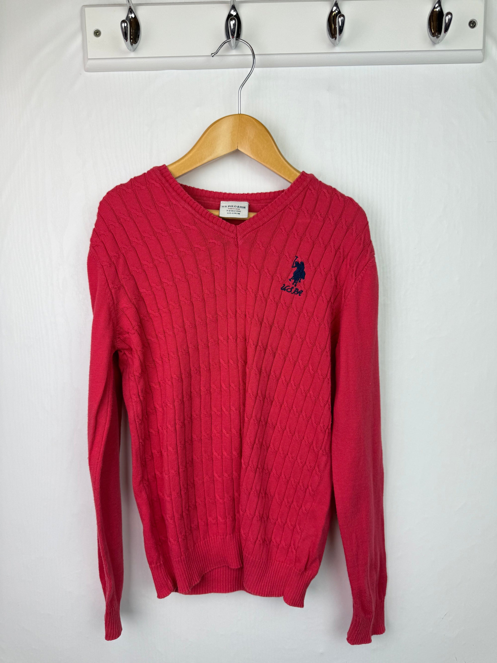 U.S Polo Assn Pink Cable Knit Jumper - Girls 7 - 8 Years - Little Ones Preloved. Second Hand Children's & Preloved Baby, Kids, Girls & Boys Clothes. UK online