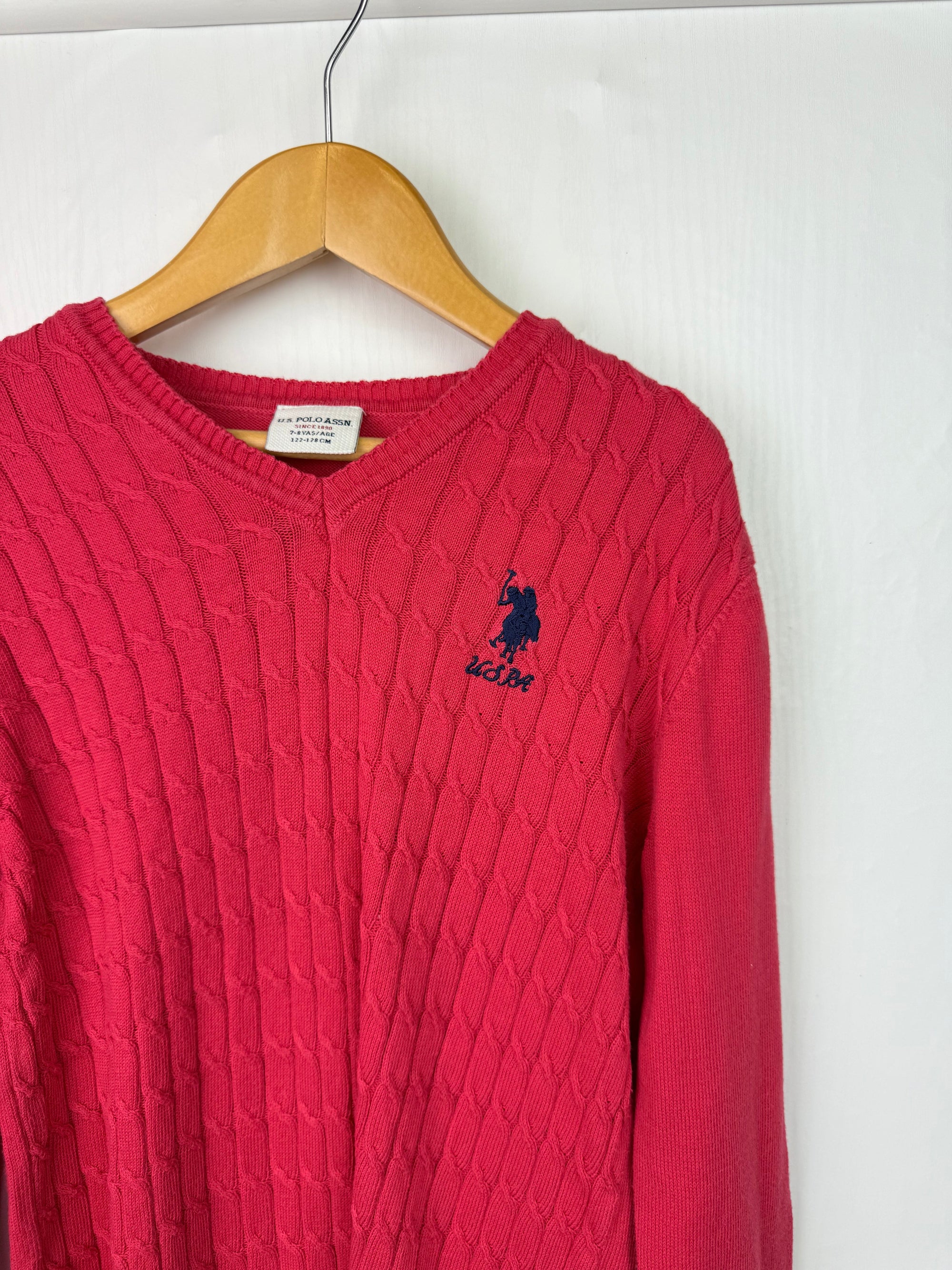 U.S Polo Assn Pink Cable Knit Jumper - Girls 7 - 8 Years - Little Ones Preloved. Second Hand Children's & Preloved Baby, Kids, Girls & Boys Clothes. UK online