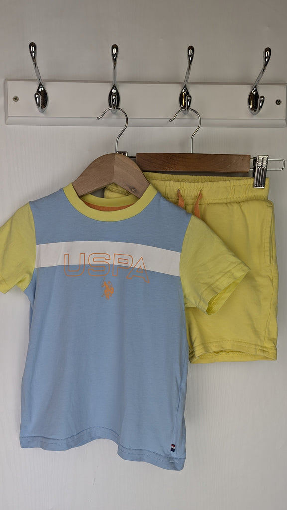 USPA Yellow/Blue Shorts & Top Outfit - Boys 3 Years USPA Used, Preloved, Preworn & Second Hand Baby, Kids & Children's Clothing UK Online. Cheap affordable. Brands including Next, Joules, Nutmeg Morrisons, TU, F&F, H&M.