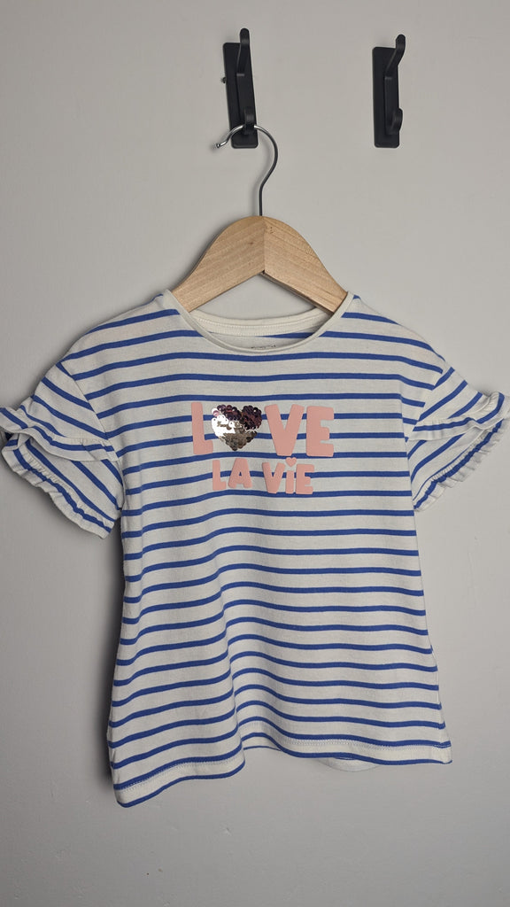 Vertbaudet Striped 'Love' Top - Girls 4 Years Little Ones Preloved Used, Preloved, Preworn Baby, Girls & Boys Clothes. Kids & Children's second hand Clothing UK Online. Cheap affordable. Brands including Next, Joules, Nutmeg Morrisons, TU, F&F, H&M.