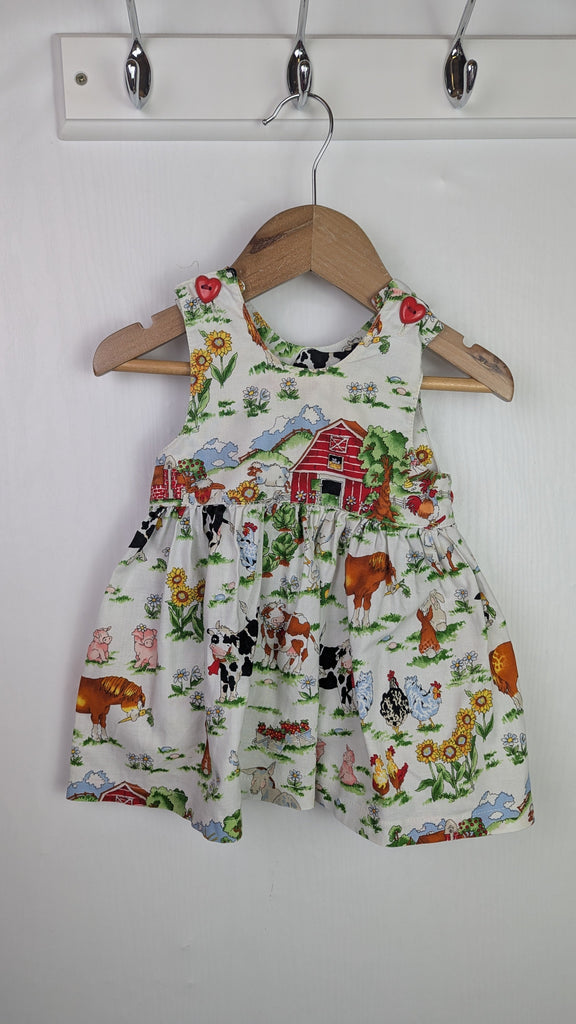 Vintage Caught In Cotton Farm Yard Dress - Girls 3-6 Months Little Ones Preloved Used, Preloved, Preworn Baby, Girls & Boys Clothes. Kids & Children's second hand Clothing UK Online. Cheap affordable. Brands including Next, Joules, Nutmeg Morrisons, TU, F&F, H&M.