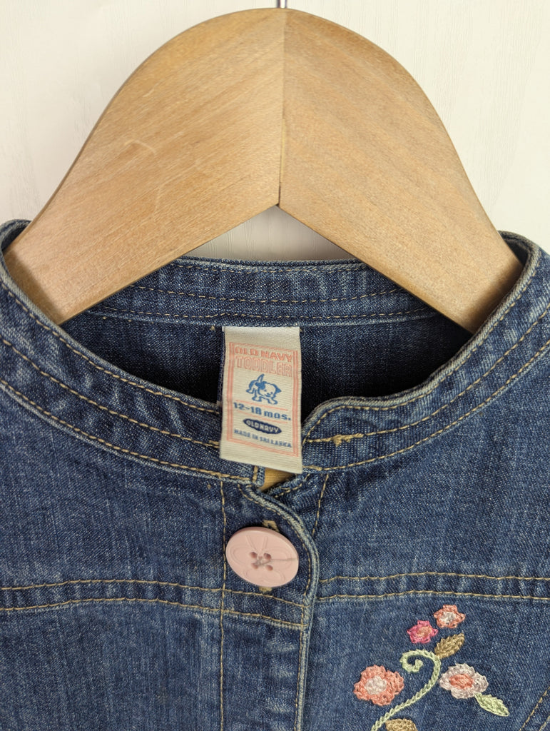 Vintage Old Navy Floral Denim Jacket - Girls 12-18 Months Little Ones Preloved Used, Preloved, Preworn Baby, Girls & Boys Clothes. Kids & Children's second hand Clothing UK Online. Cheap affordable. Brands including Next, Joules, Nutmeg Morrisons, TU, F&F, H&M.