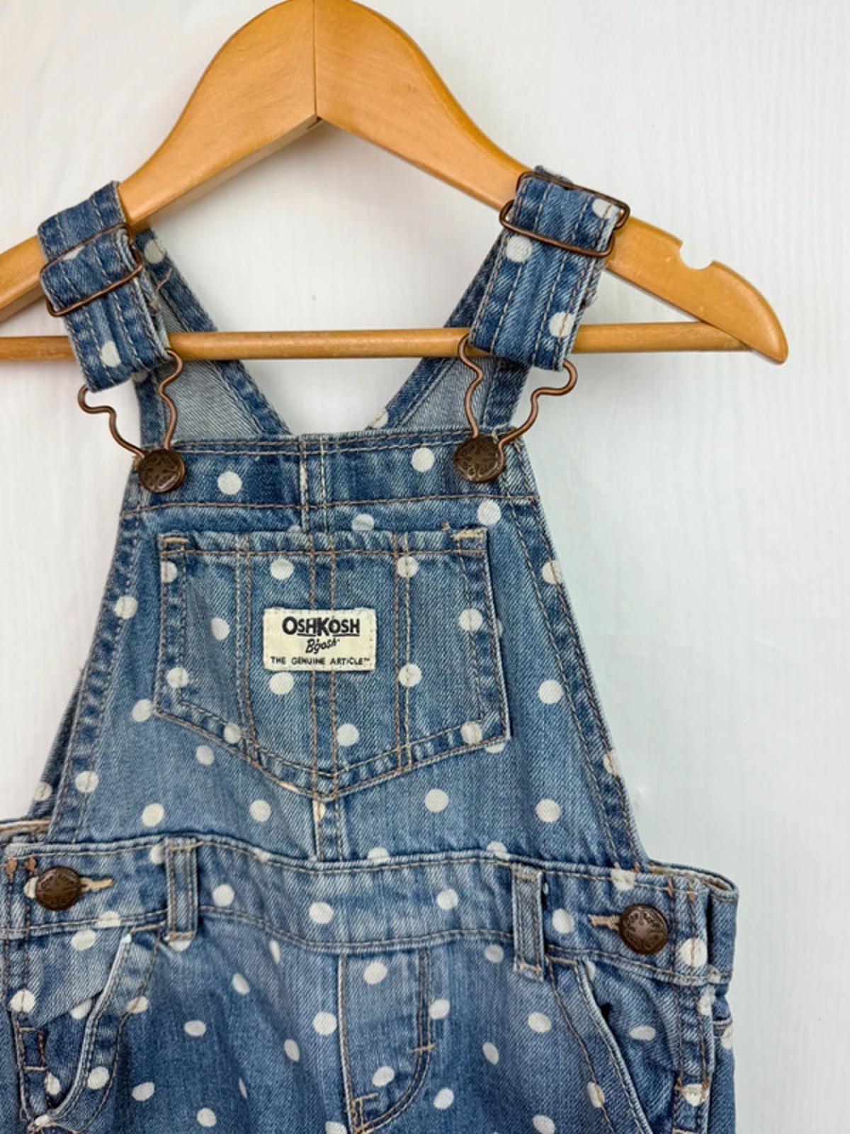 Vintage OshKosh Denim Spotty Dungarees - Girls 18 Months - Little Ones Preloved. Second Hand Children's & Preloved Baby, Kids, Girls & Boys Clothes. UK online