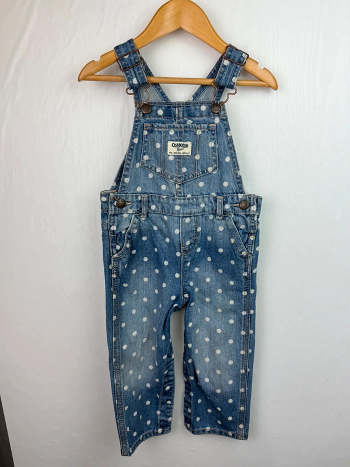 Vintage OshKosh Denim Spotty Dungarees - Girls 18 Months - Little Ones Preloved. Second Hand Children's & Preloved Baby, Kids, Girls & Boys Clothes. UK online