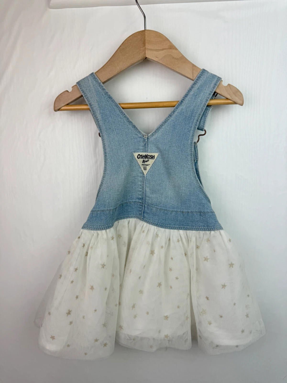 Vintage OshKosh Dungaree Dress White & Gold Stars - 2T - Little Ones Preloved. Second Hand Children's & Preloved Baby, Kids, Girls & Boys Clothes. UK online