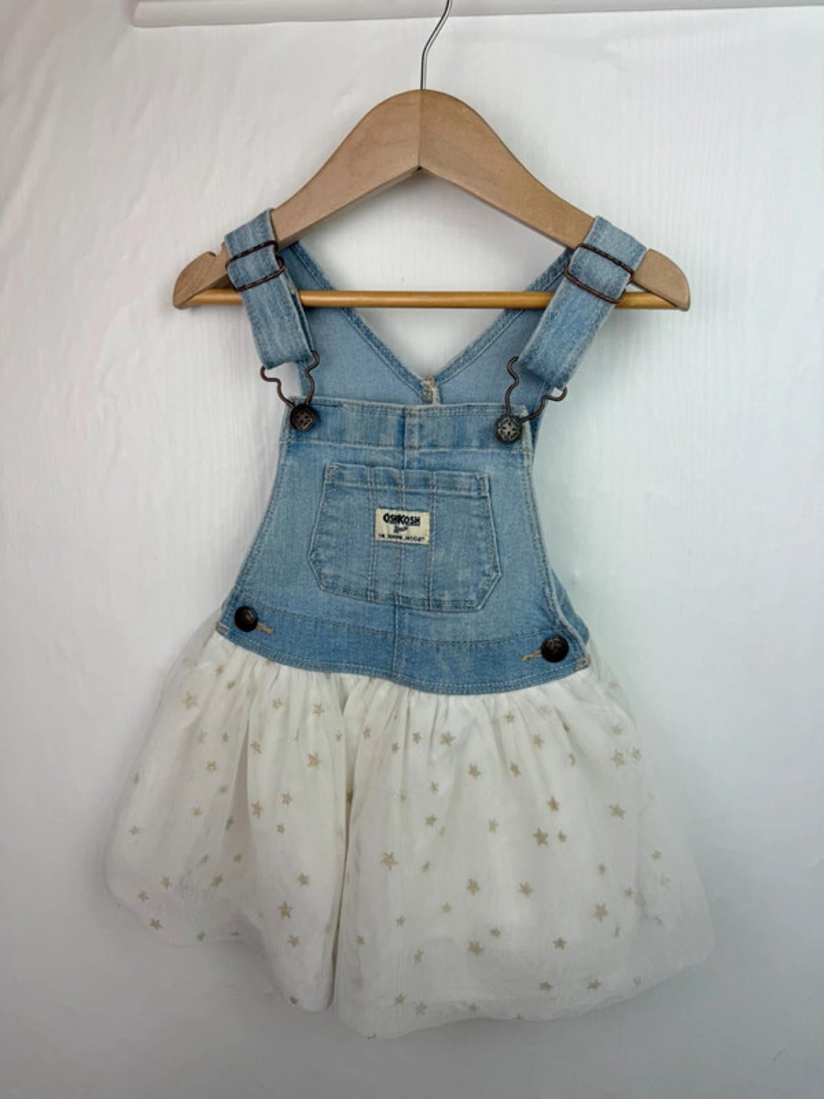 Vintage OshKosh Dungaree Dress White & Gold Stars - 2T - Little Ones Preloved. Second Hand Children's & Preloved Baby, Kids, Girls & Boys Clothes. UK online