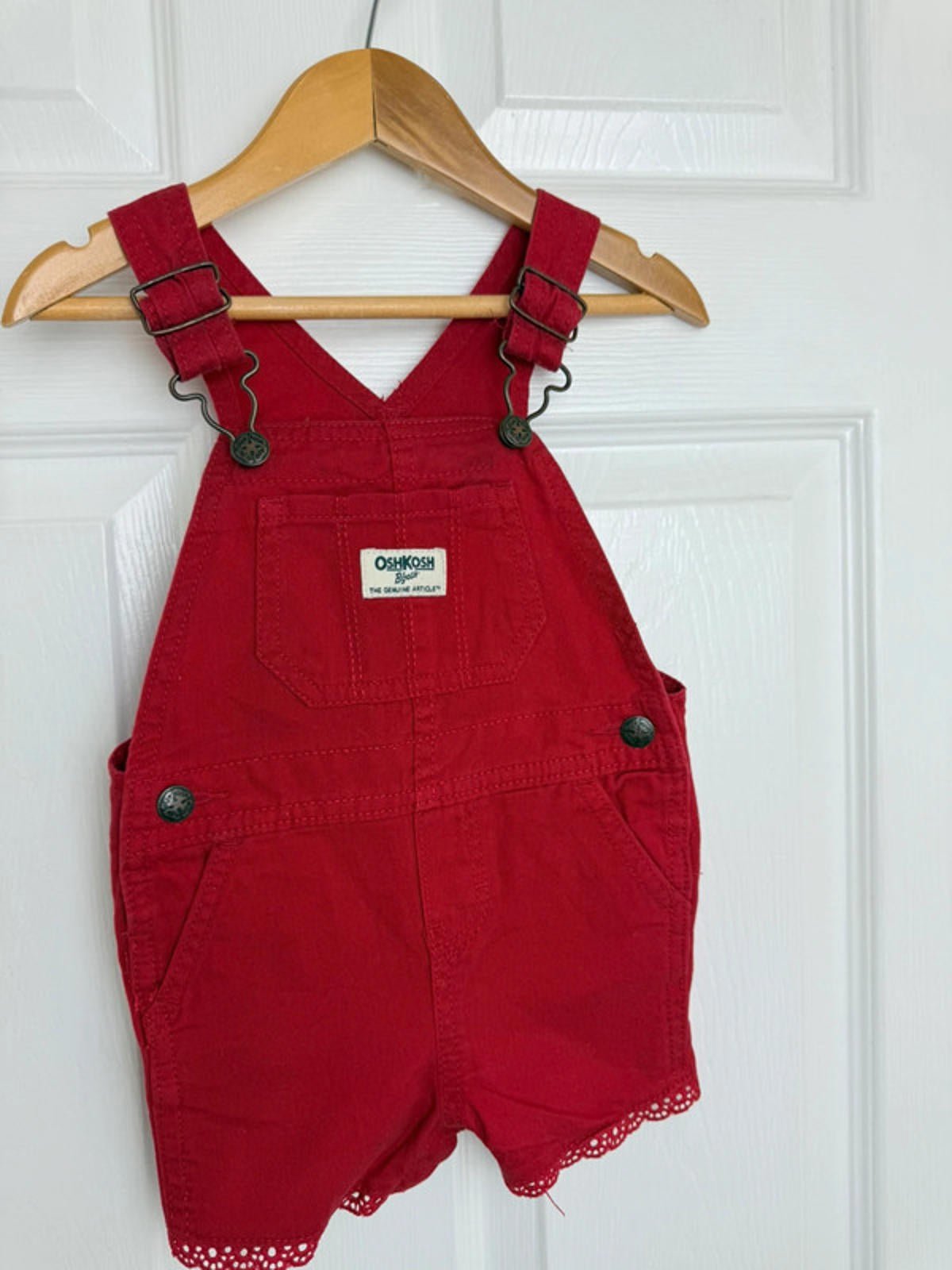 Vintage Oshkosh Red Shortall Dungarees - Girls 12 Months - Little Ones Preloved. Second Hand Children's & Preloved Baby, Kids, Girls & Boys Clothes. UK online