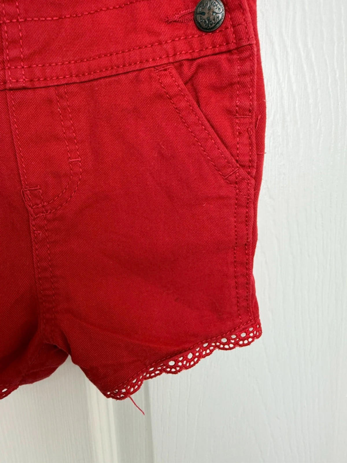 Vintage Oshkosh Red Shortall Dungarees - Girls 12 Months - Little Ones Preloved. Second Hand Children's & Preloved Baby, Kids, Girls & Boys Clothes. UK online