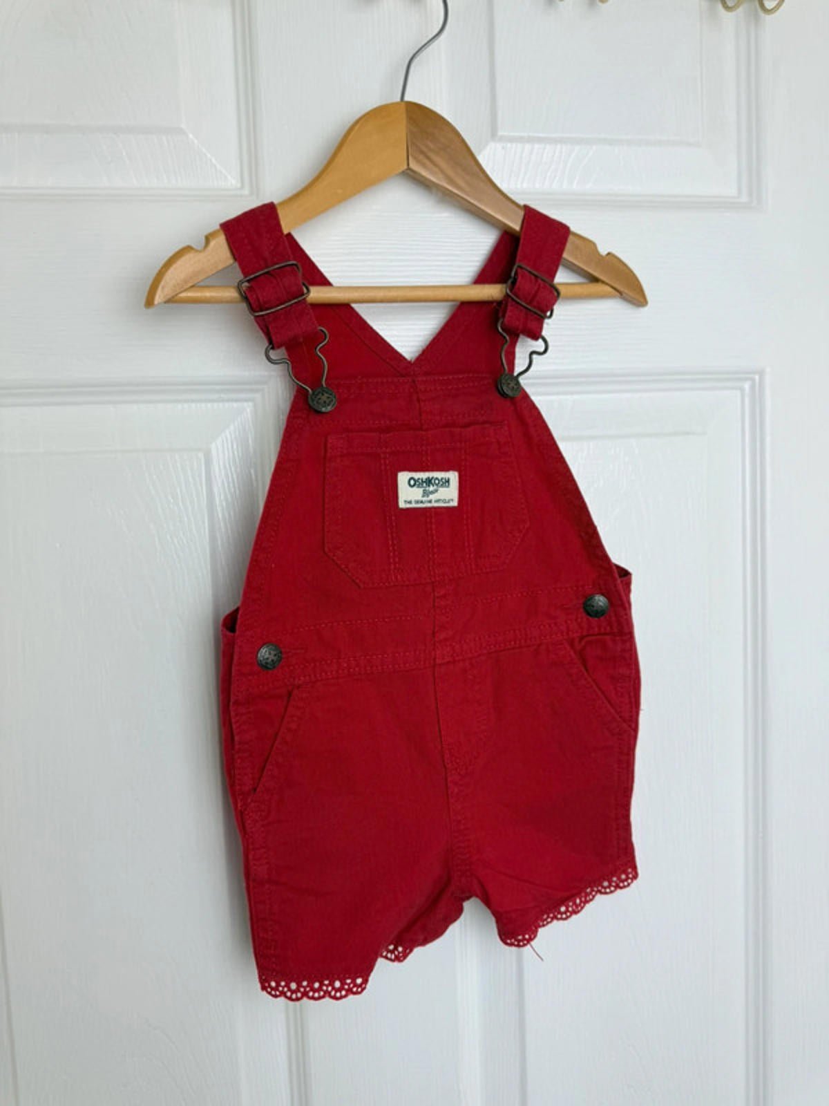 Vintage Oshkosh Red Shortall Dungarees - Girls 12 Months - Little Ones Preloved. Second Hand Children's & Preloved Baby, Kids, Girls & Boys Clothes. UK online