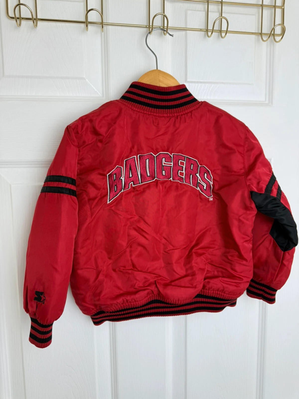 Vintage Team Starter Badgers Varsity Jacket - Kids 4T - Little Ones Preloved. Second Hand Children's & Preloved Baby, Kids, Girls & Boys Clothes. UK online