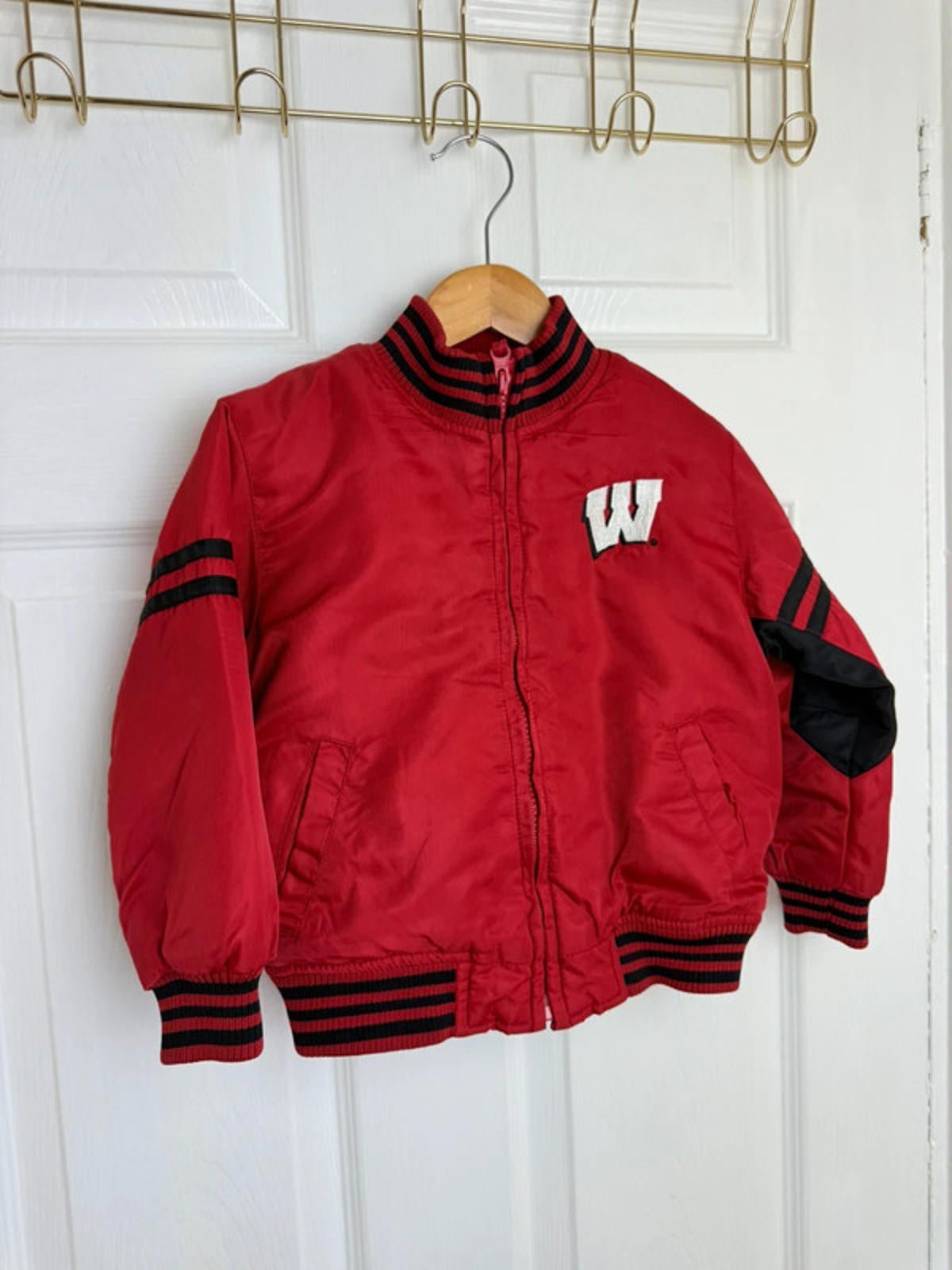 Vintage Team Starter Badgers Varsity Jacket - Kids 4T - Little Ones Preloved. Second Hand Children's & Preloved Baby, Kids, Girls & Boys Clothes. UK online
