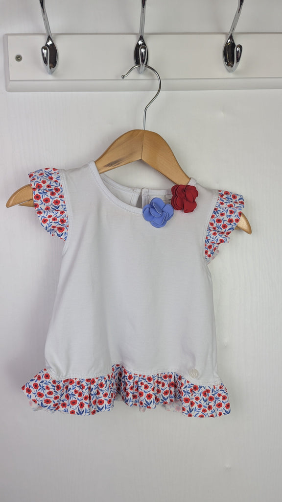 Ysabel Mora Floral Short Sleeve Top - Girls 9-12 Months Little Ones Preloved Used, Preloved, Preworn & Second Hand Baby, Kids & Children's Clothing UK Online. Cheap affordable. Brands including Next, Joules, Nutmeg Morrisons, TU, F&F, H&M.