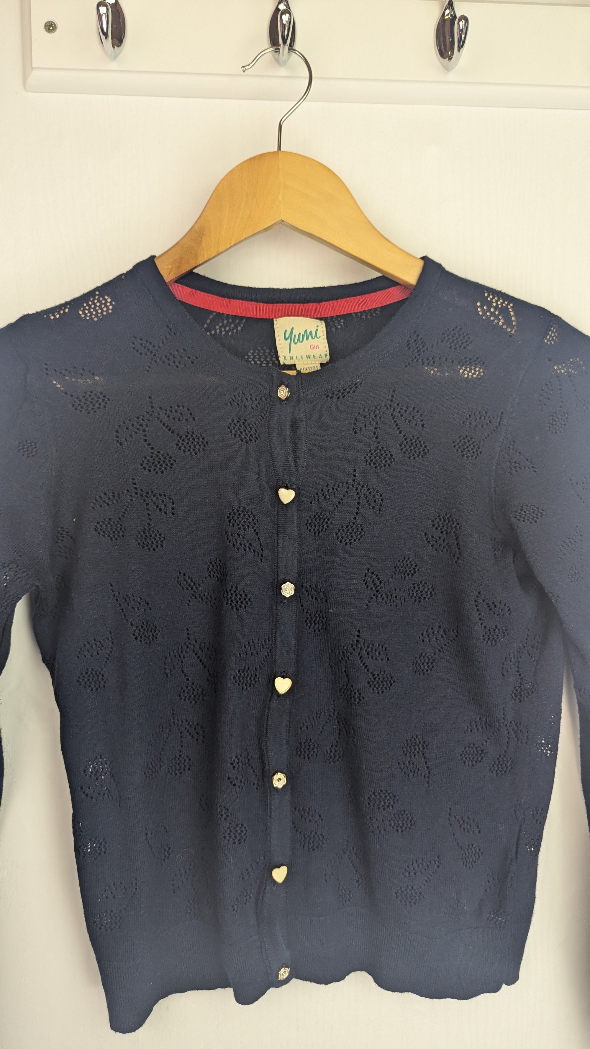 Yumi Girl Navy Cherry Cardigan - Girls 13 - 14 Years - Little Ones Preloved. Second Hand Children's & Preloved Baby, Kids, Girls & Boys Clothes. UK online