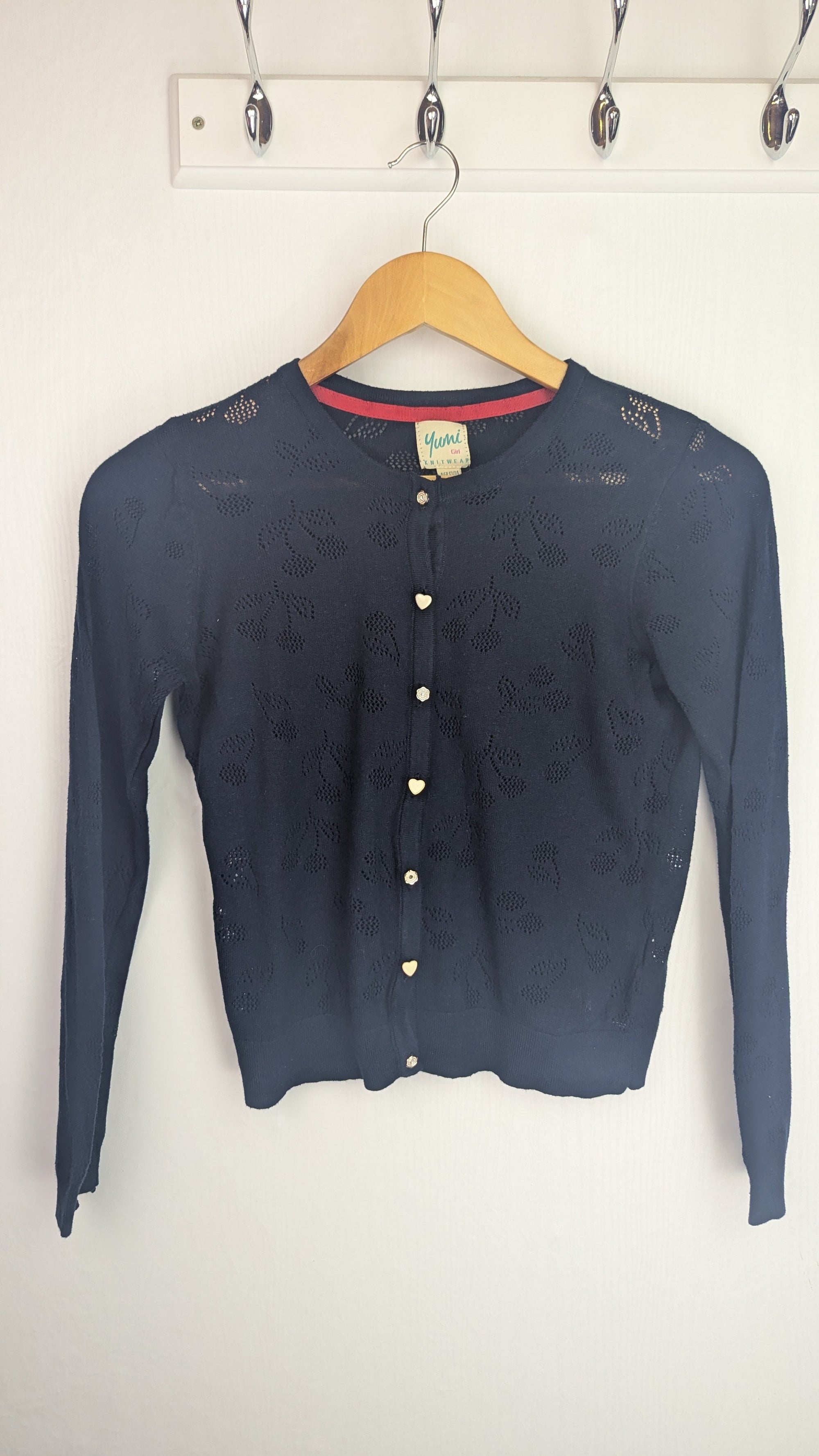 Yumi Girl Navy Cherry Cardigan - Girls 13 - 14 Years - Little Ones Preloved. Second Hand Children's & Preloved Baby, Kids, Girls & Boys Clothes. UK online
