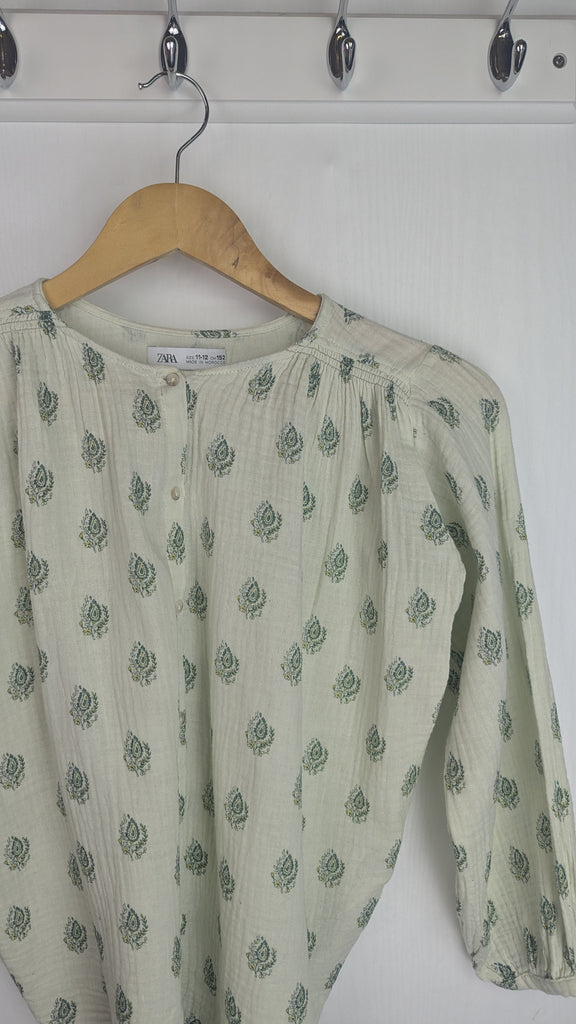 Zara Green Floral Long Sleeve Blouse - Girls 11-12 Years Zara Used, Preloved, Preworn & Second Hand Baby, Kids & Children's Clothing UK Online. Cheap affordable. Brands including Next, Joules, Nutmeg Morrisons, TU, F&F, H&M.