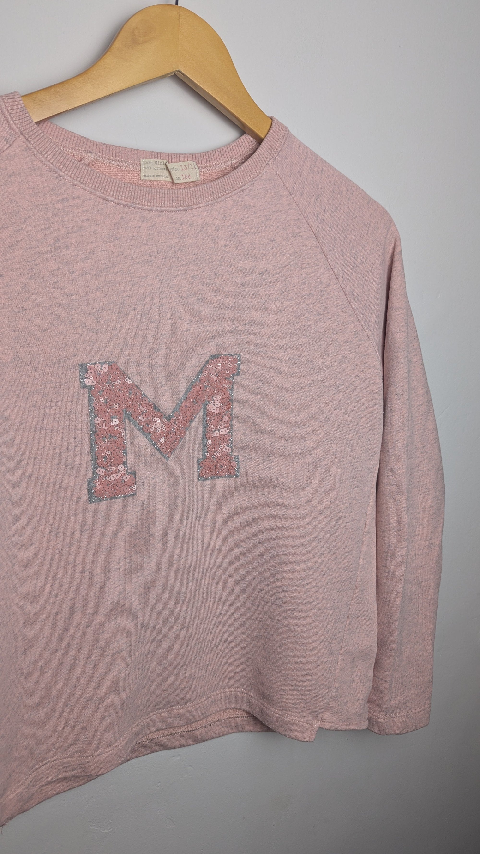 Zara Pink Sequin 'M' Jumper - Girls 13 - 14 Years - Little Ones Preloved. Second Hand Children's & Preloved Baby, Kids, Girls & Boys Clothes. UK online