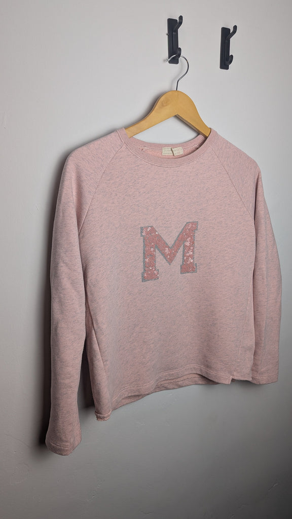 Zara Pink Sequin 'M' Jumper - Girls 13-14 Years Little Ones Preloved Used, Preloved, Preworn Baby, Girls & Boys Clothes. Kids & Children's second hand Clothing UK Online. Cheap affordable. Brands including Next, Joules, Nutmeg Morrisons, TU, F&F, H&M.