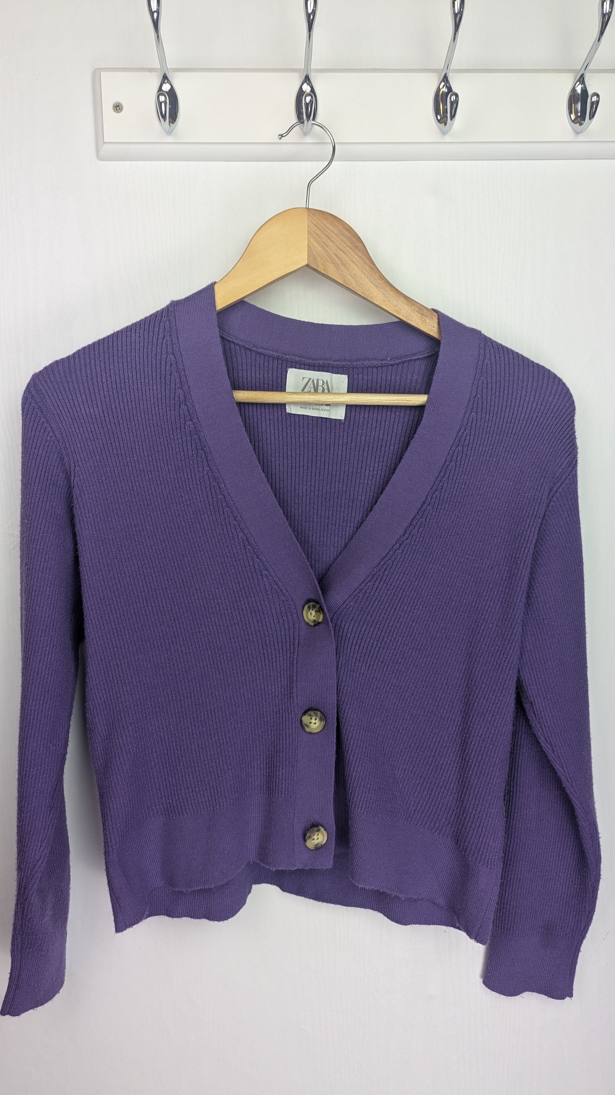 Zara Purple Ribbed Crop Cardigan - Girls 13 - 14 Years - Little Ones Preloved. Second Hand Children's & Preloved Baby, Kids, Girls & Boys Clothes. UK online
