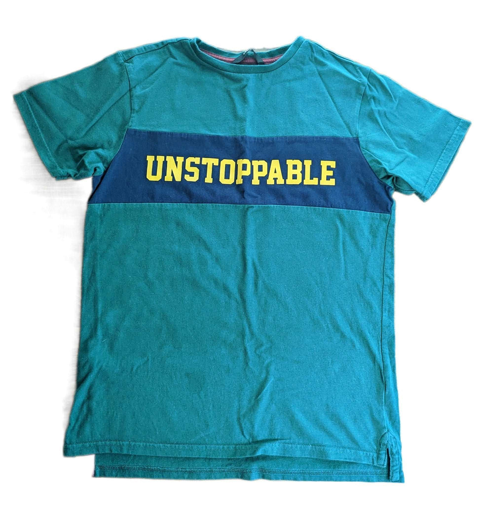 Boys Green Unstoppable T-Shirt Little Ones Preloved  Used, Preloved, Preworn & Second Hand Baby, Kids & Children's Clothing UK Online. Cheap affordable. Brands including Next, Joules, Nutmeg, TU, F&F, H&M.